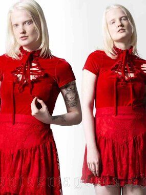 Killstar red Malady stretch velvet top XL